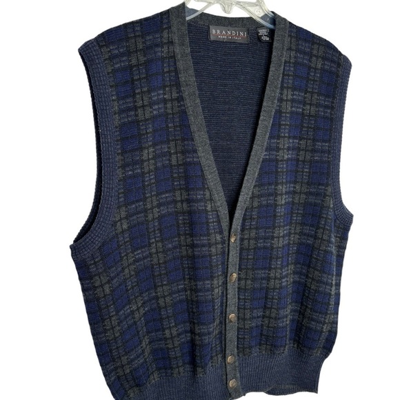 Vintage Mens Cardigan Sweater Vest Large Wool Blend Glengarry Plaid Kurt Cobain - Picture 4 of 11